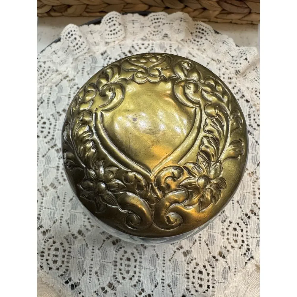 Decorative Small Round Glass Jar Brass Like Lid